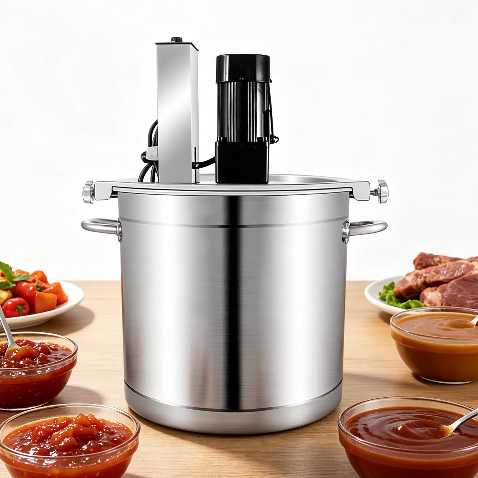 AETEREOS Automatic Food Mixer 200W Stainless Steel Food Mixer Hot Pot Seasoning Bottom Soup Sauce Stirrer Machine, One-button start, Adjustable stirring speed 45L
