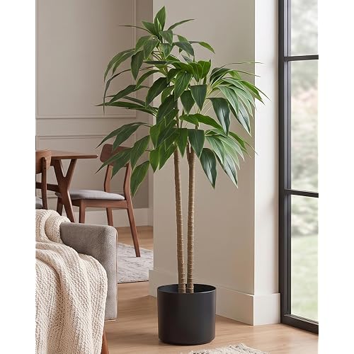 DUMOS 51in Artificial Dracaena Tree, Indoor Tall Faux Fake Plants with Lifelike Leaves and Black Planter Pot, Maintenance Free Artificial Silk Tree for Home, Office, House, Living Room and Porch Decor