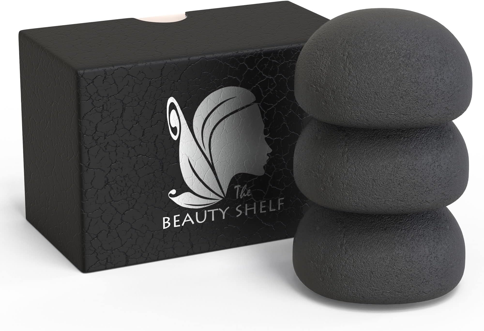 The Beauty Shelf Konjac Sponge (3 Pack) Activated Bamboo Charcoal. Facial Cleansing & Exfoliating Beauty Sponges