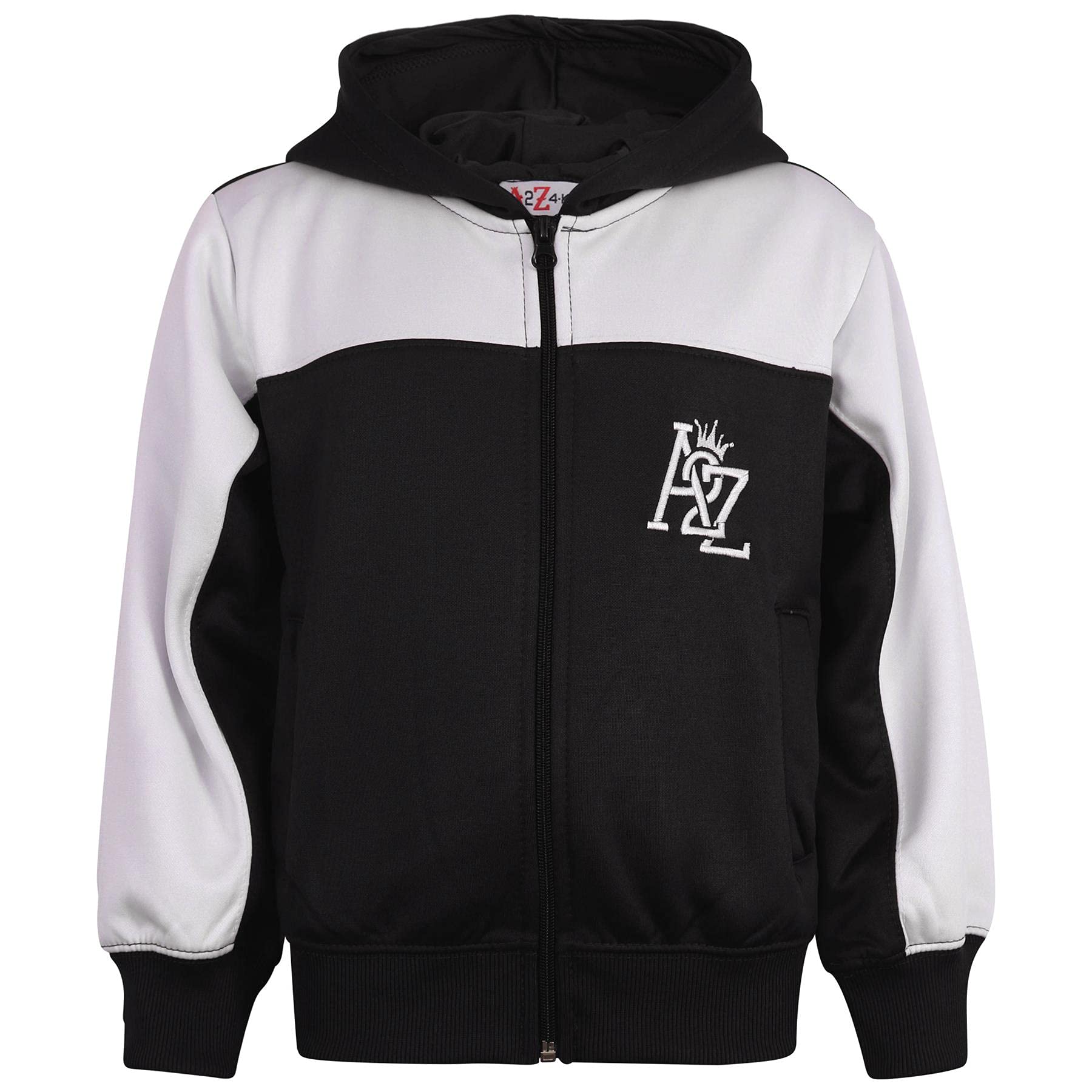 A2Z 4 Enfants Filles Garçons Unisexe Survêtement A2Z Brodé Contraste Lambrissé Toison À Capuche Hoodie Top Fond Scolaire PE Jogging Costume Joggeurs Âge 5-6, 7-8, 9-10, 11-12 Et 13 Ans