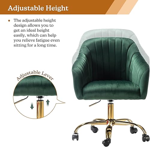 Miniatura 3 de HULALA HOME Silla de escritorio de terciopelo para oficina en casa, moderna y bonita, silla de trabajo para computadora, ruedas giratorias, altura