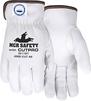 MCR Safety 3611DTL Cut Pro Goatskin Leather Glove, Dyneema Diamond Lined, Sewn with Kevlar, Keystone Thumb Pattern, Large