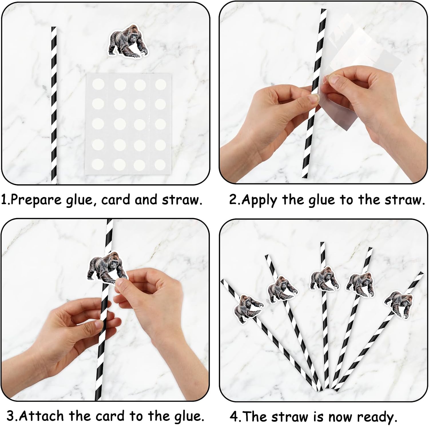 Serencatcher 50Pcs Gorilla Theme Paper Straws, Gorilla Birthday Party Favors Disposable Drinking Decorative Striped Paper Straws for Boy Orangutan Theme Birthday Baby Shower Party Decorations Supplies image 5