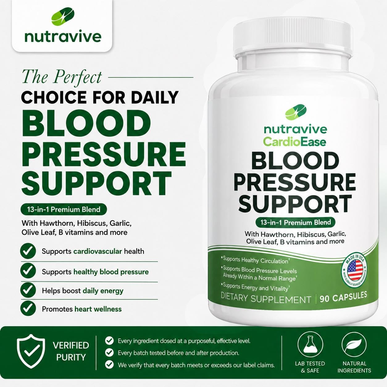 13-in-1 Heart Health Supplement, Blood Pressure Support, 90 Capsules — Amazon image 10