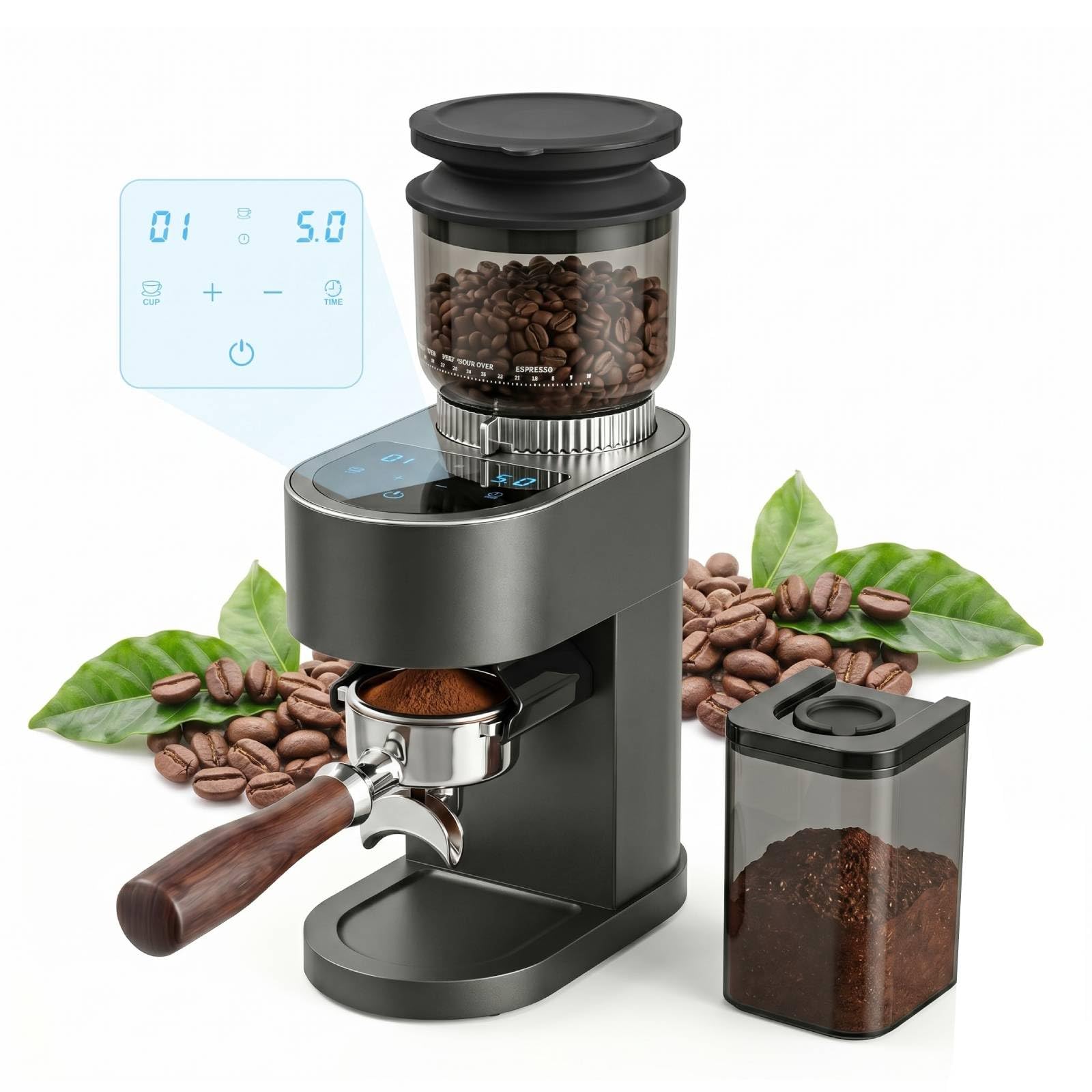 Bostar Molinillo de Café Eléctrico con 60 Niveles de Molienda, Pantalla Táctil LED Molinillo de Café para Espresso Café Filtrado Prensa Francesa, 1-12 Tazas| 1-20s Ajustable