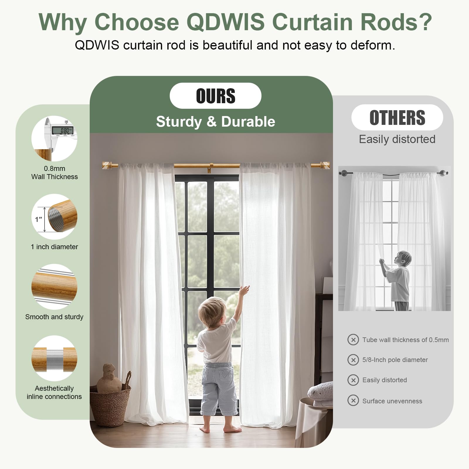 Natural Wood Curtain Rods - Boho & Handmade -5 Natural Wood Curtain Rods - Boho & Handmade -5