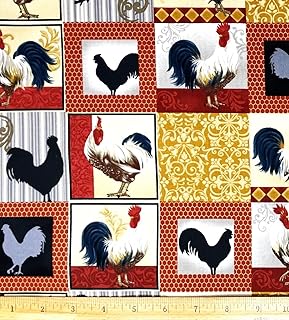 RobertKaufman 1 Fat Quarter - Roosters & Chickens Farm Farming Block Cotton Fabric - 18 Inches x 21 Inches, F120ARCFBLFQ.1