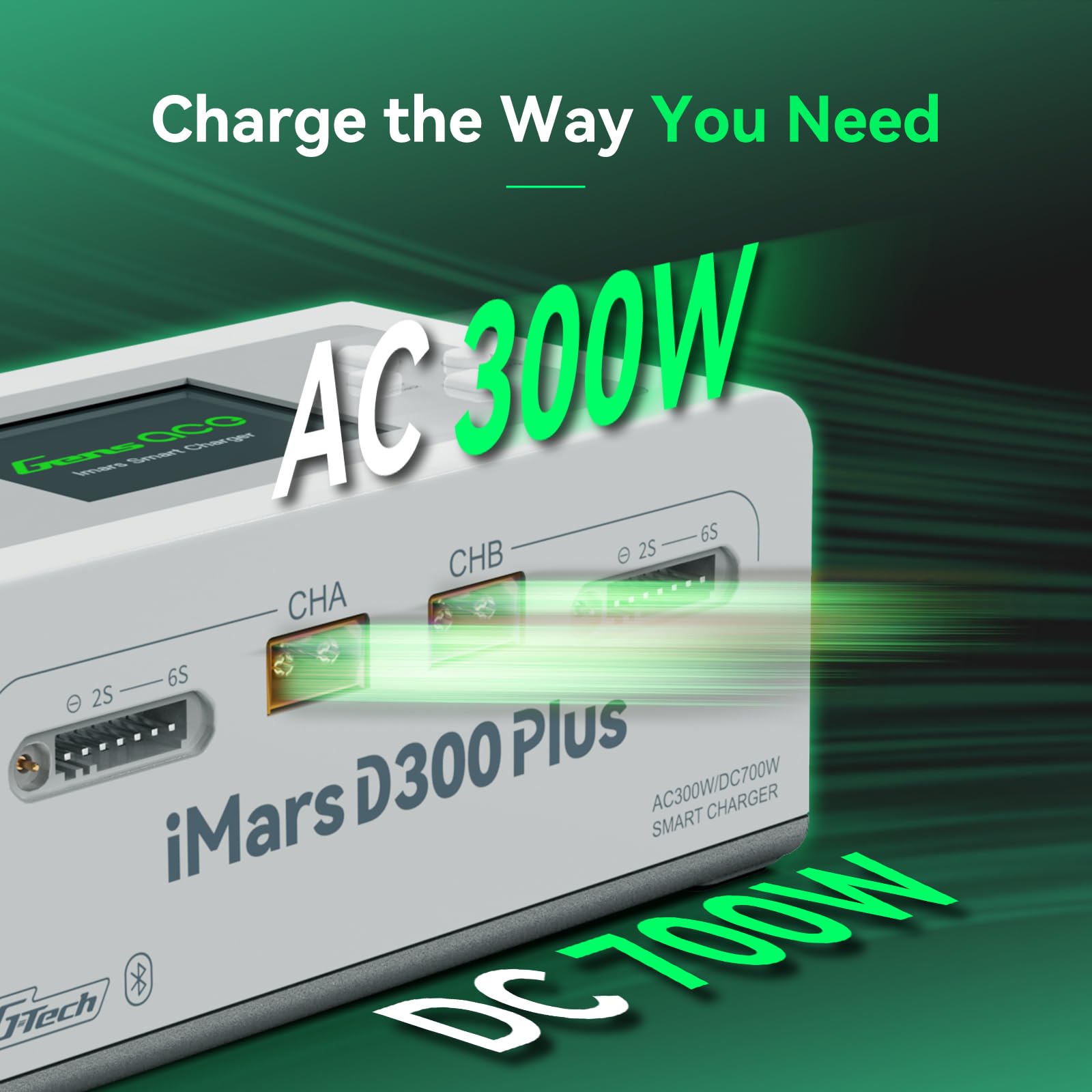 Gens ace iMars D300 Plus Smart Ladegerät, Dual-Channel RC Akku Lader mit G-Tech, Bluetooth App, AC 300W / DC 350W×2, Weiß