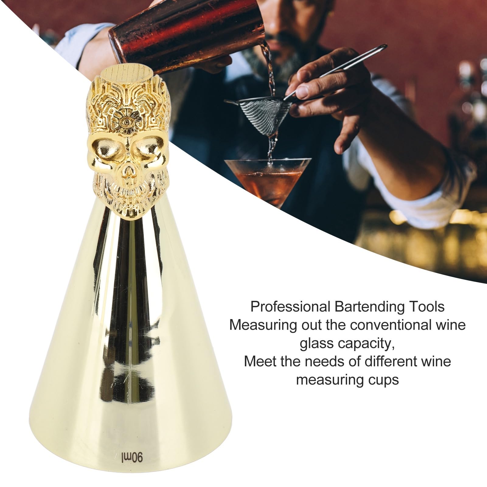 Stainless Steel Jigger, 3Oz Cocktail Jiggers Alcohol Measuring Jigger Cocktail Measuring Cup with Measurements Inside for Bartending 90ml (Gold)