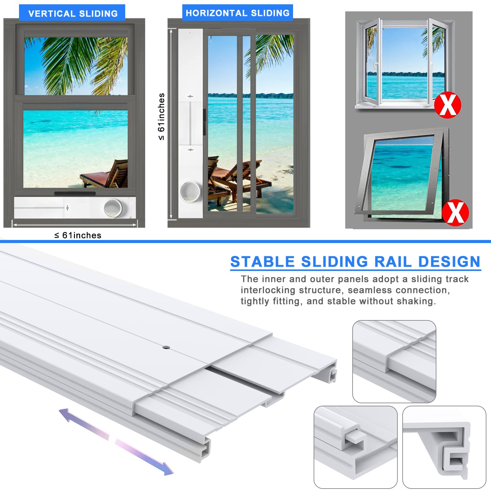 Kit de ventana de aire acondicionado portátil con acoplador universal para manguera de escape de 5.1 pulgadas/5.9 pulgadas, kit de sellado de ventilación de ventana de aire acondicionado móvil con 4