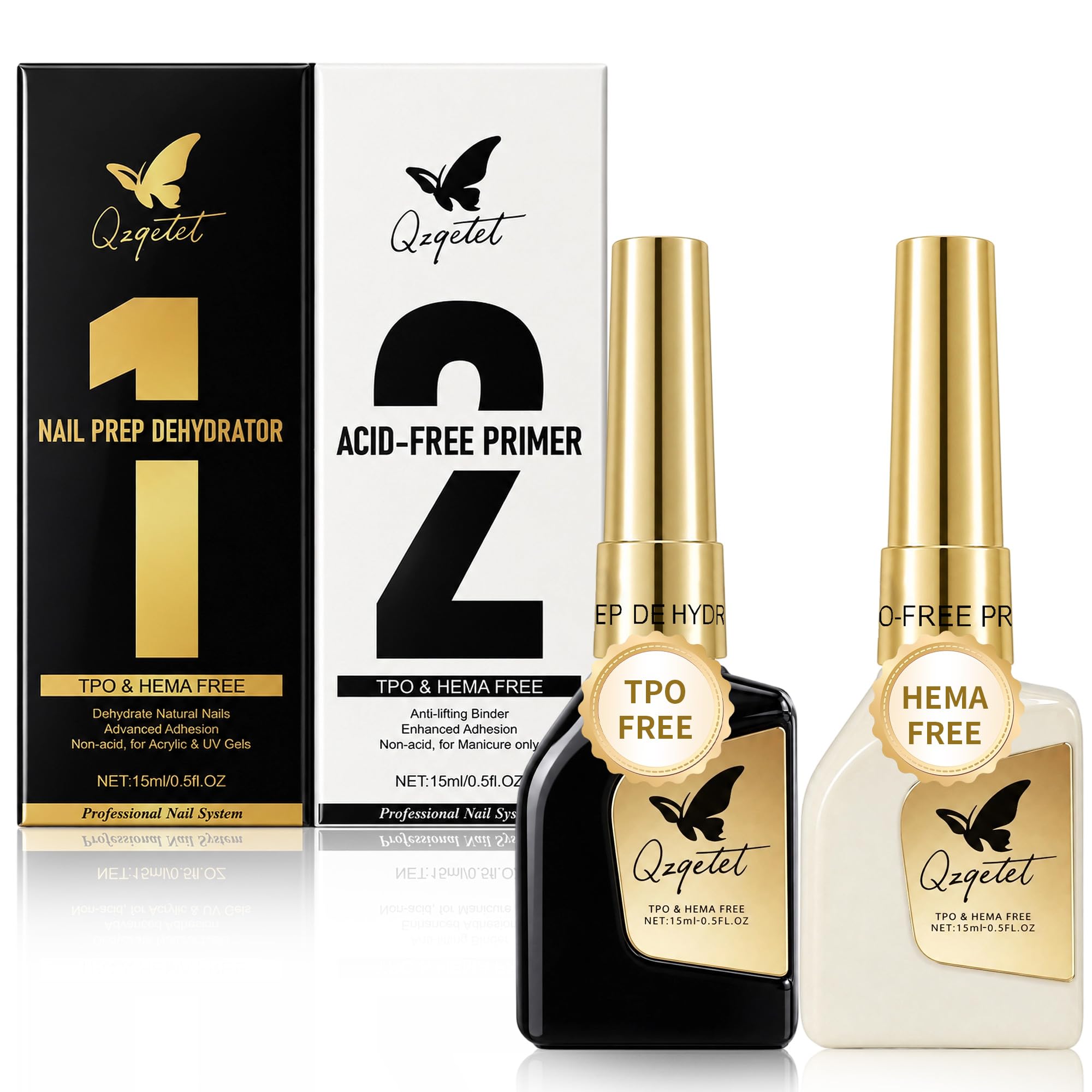 QZQETET Nail Prep Dehydrator and Acid-Free Primer Set