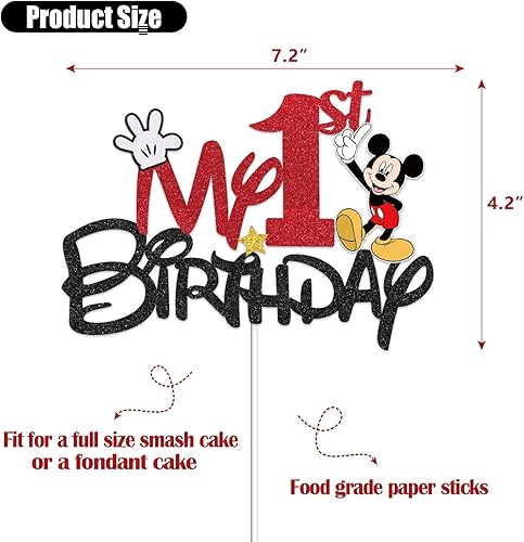 Miniatura 3 de JUYRLE Black And Red 1 Year Old Cake Topper - My 1st Mouse Cartoon Happy Birthday Party Decorations First Birthday Party Supplies Decor for Kids