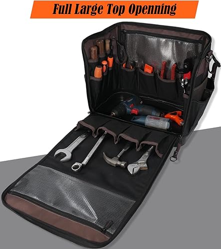 Miniatura 4 de WELKINLAND Bolsa de herramientas para electricista, Bolsa de herramientas de lona encerada resistente al agua, Bolsa de herramientas de fondo duro