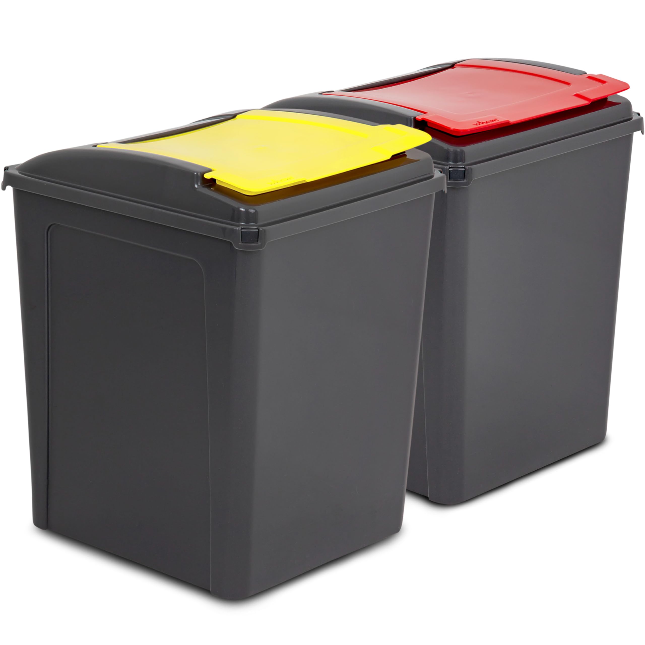 2x50L Poubelle 50l Noir-Jaune-Rouge 2 Compartiments Système tri 50l Jaune