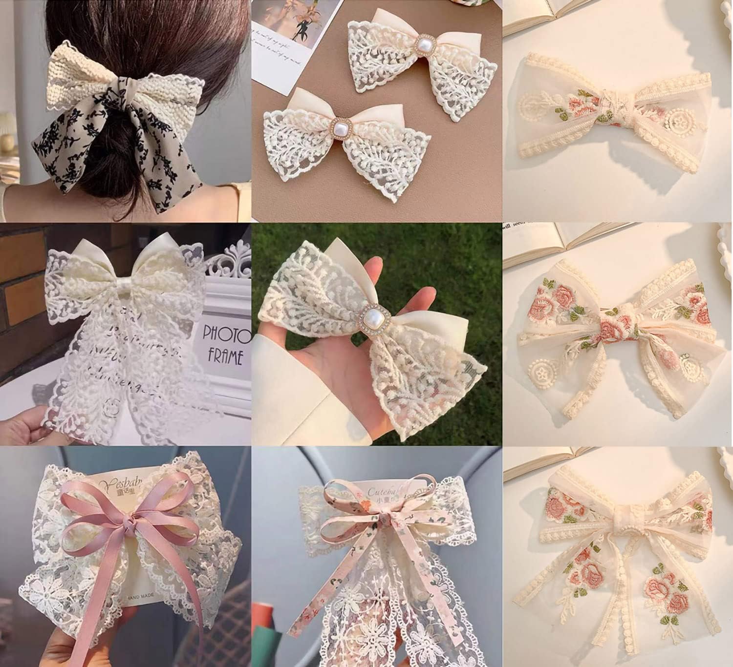 11 Yards Ribbon lace Trim 10 Rolls Fabrics for DIY Sewing Craft Supply Christmas Package Wedding Decoration Craft Hair Bow Making Each Style is About 1m in Length（Beige）