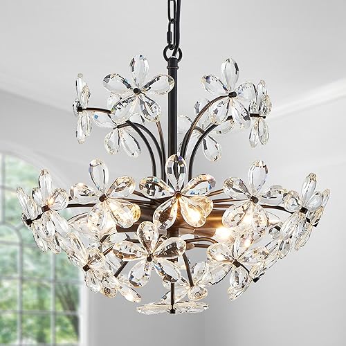 Miniatura 12 de WUZUPS Candelabro de cristal colgante de 5 luces, lámpara de techo moderna para dormitorio, pasillo, bar, cocina, baño, 22.6 pulgadas de alto x 19.2