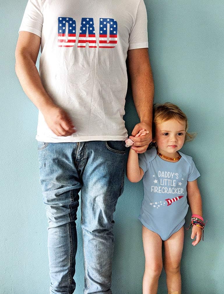Tstars American Flag Daddy's Little Firecracker Patriotic Dad and Baby Matching Outfits