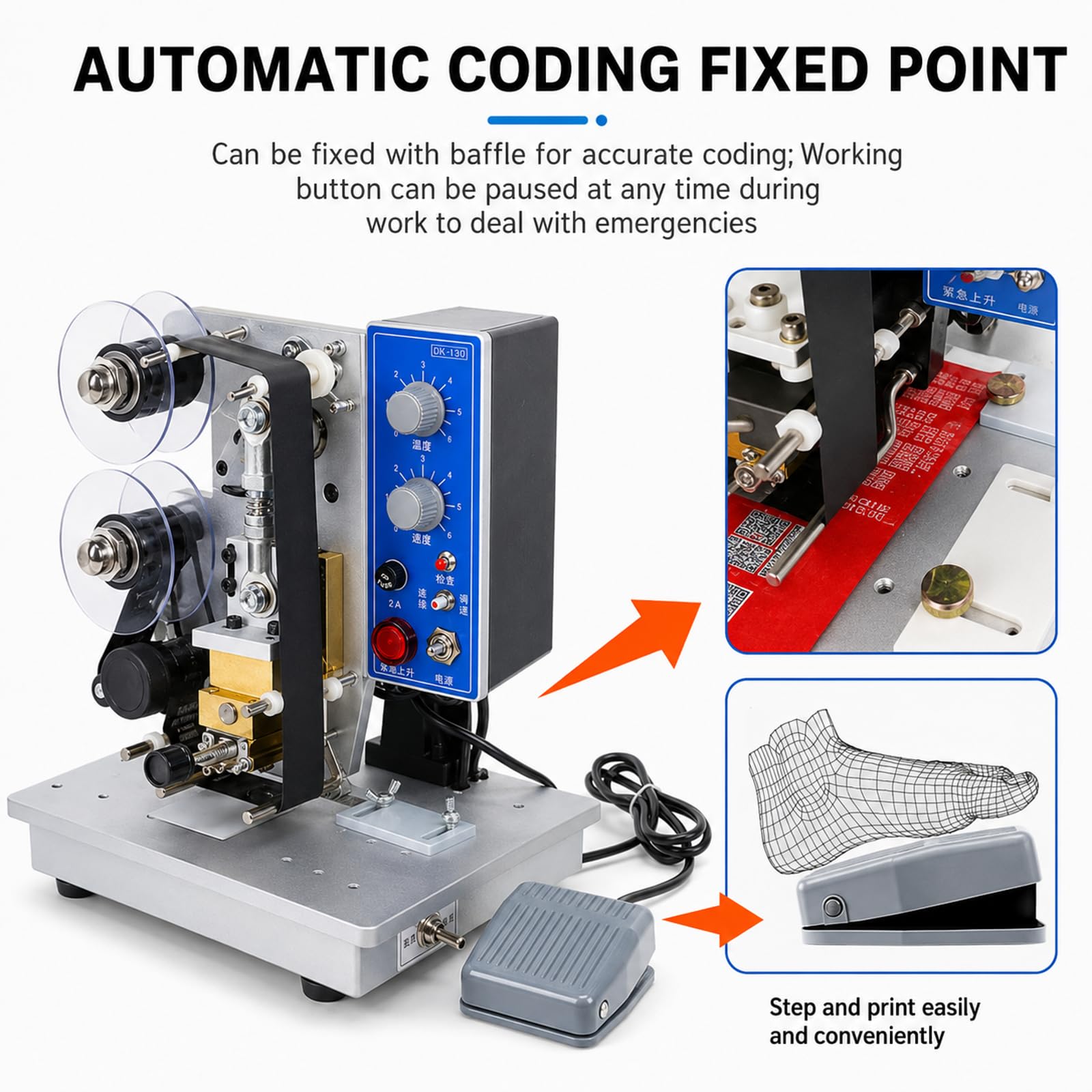 Macchina codificatrice Automatica, Stampante a Nastro elettrica | Per marcatura, codifica della data ed etichettatura; intervallo di temperatura regolabile da 0 a 200 °C.