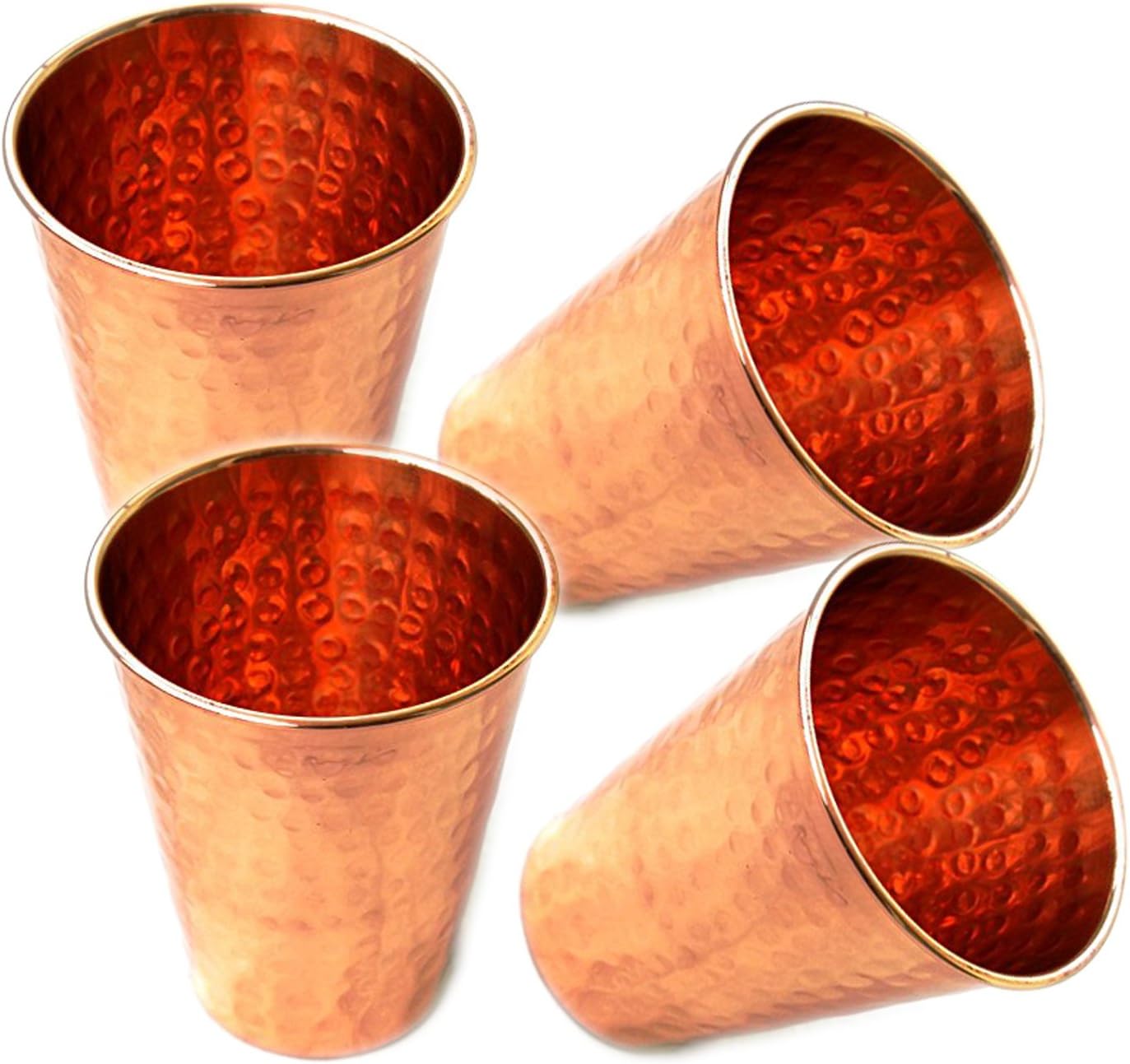 PARIJAT HANDICRAFT Set of 4 Premium Quality Hammered Copper Tumbler - 100% Pure Hammered Copper Tumbler for Moscow Mules