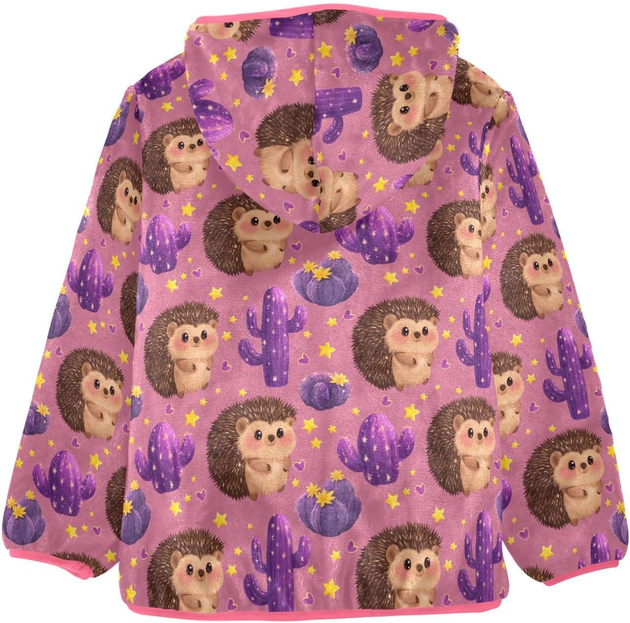 Girls Hoodie Outfit Hedgehog and Purple Cactus Pattern Zipper Sweatshirt Coat Fleece Jacket for Kids 3-10T