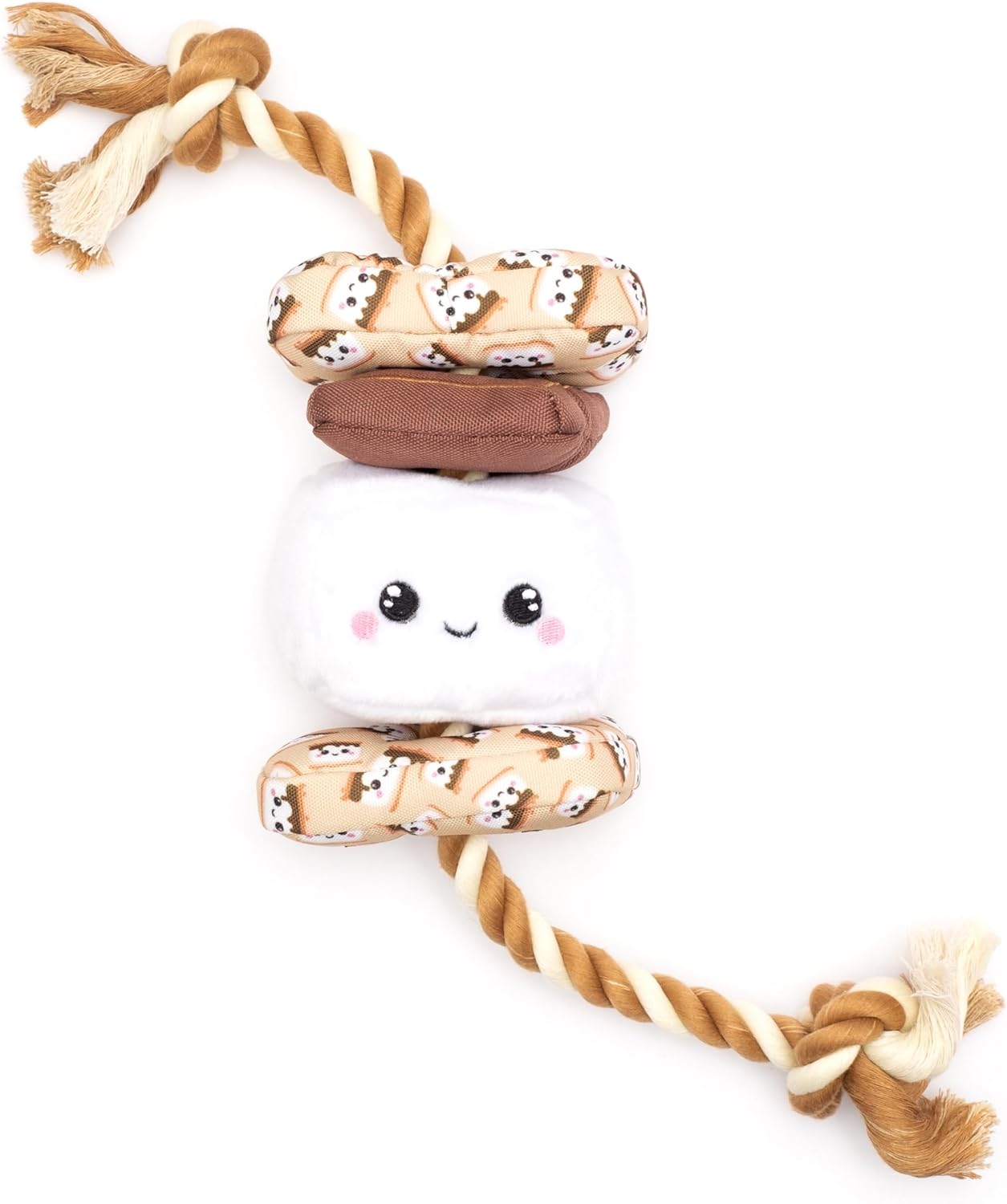 The Worthy Dog S'Mores Tough Plush Dog Toy for Dogs Chomp-Resistant Durable Toy with Multiple Squeakers, Reinforced Mesh Lining & Strong Stitching - Beige, Small
