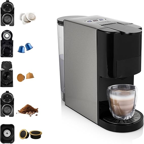Princess Macchina Caffè Multi Capsule 5 in 1 – 19 bar – Adatta per diversi tipi di caffè – Nespresso, Dolce Gusto, Lavazza a Modo Mio e E.S.E. – 0.8 L – 1450 W – 249451