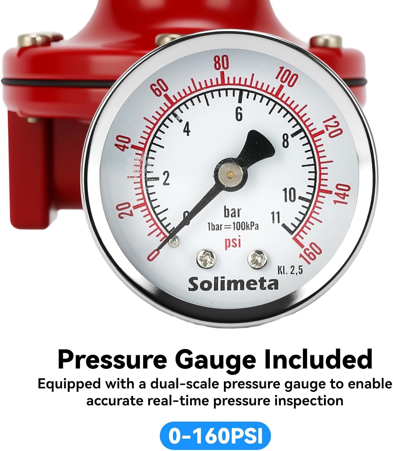 Solimeta 0-60 PSI Propane Regulator with Pressure Gauge,1/4 Inch FNPT Inlet/Outlet, Aluminum