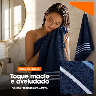 Kit Jogo de Toalhas de Banho e Rosto 4 Peças Banhão 500g/m² Trento Azul