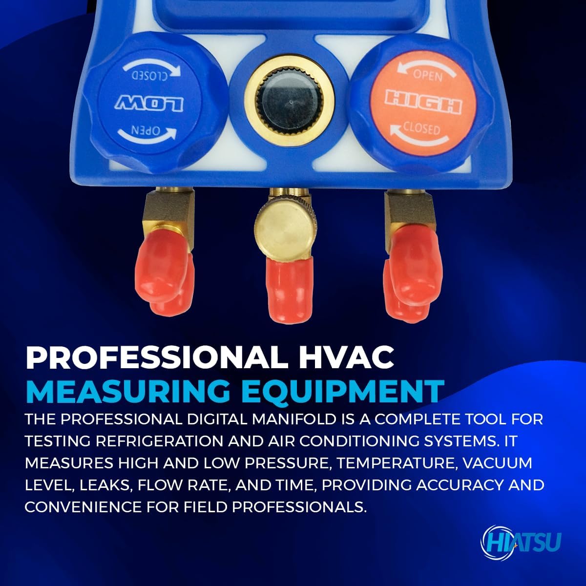 Hiatsu Digital HVAC Manifold Gauge Set with AC Gauges - Freon Gauges with 88 Refrigerants - Automotive Gauge Set with Temperature Clamps - AC Recharge Kit