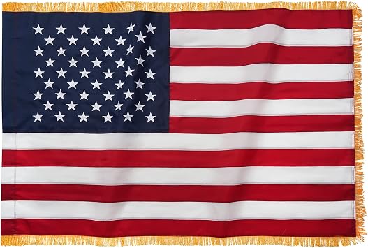 Homissor American Flag 4X6 with Fringe US Flags USA 4 x 6 Sleeved Heavy Duty Outdoor with Embroidered Stars, Sewn Stripes