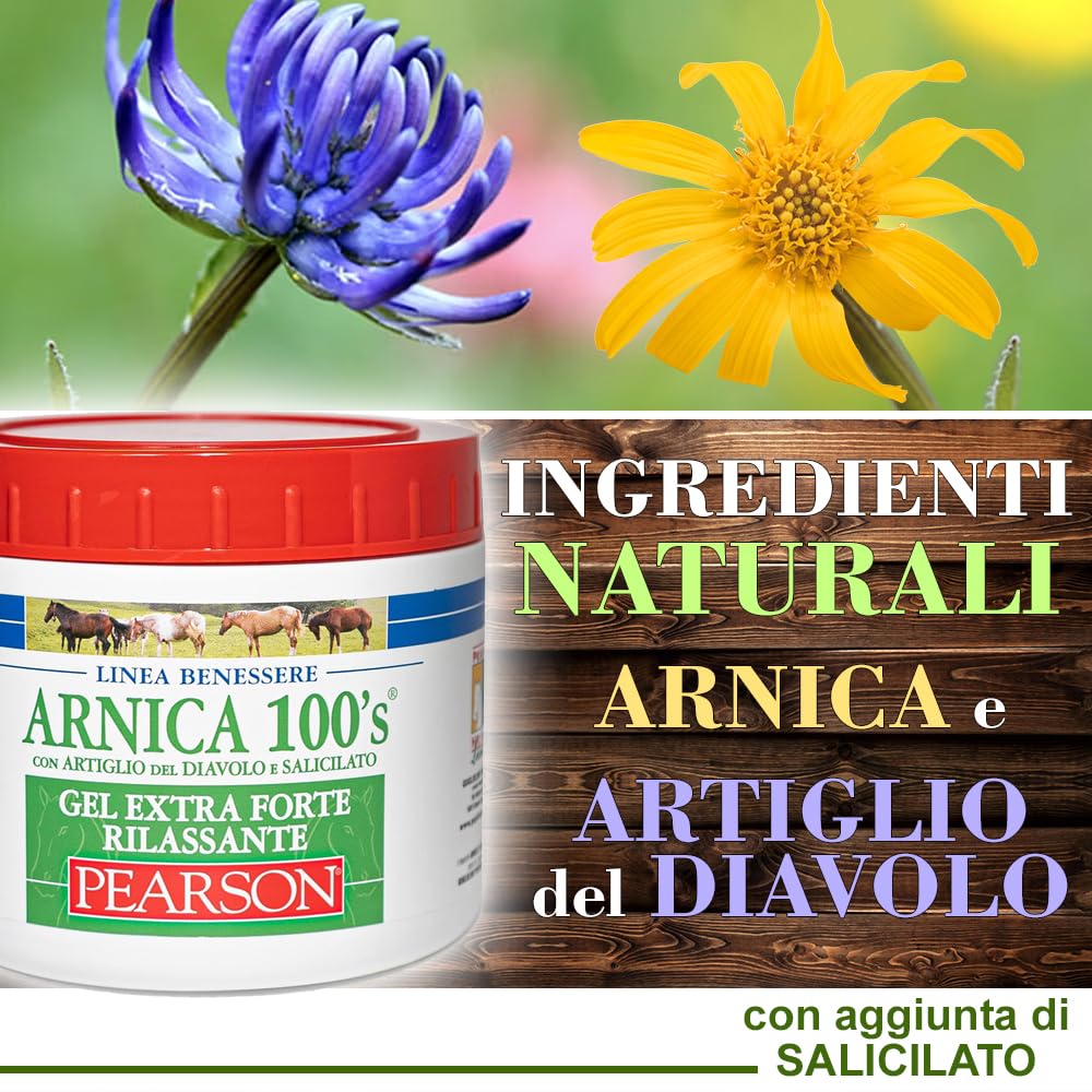 Arnica Per Cavalli, Gel Extraforte Rilassante Pearson [500ml]. Crema Arnica Forte Con Artiglio Del Diavolo e Salicilato. Pomata Defaticante e Rilassante Made in Italy