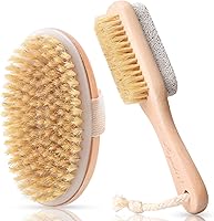 LAYUKI Body Brush Dry Wet Brushing & 2-Sided Foot File Pumice Stone Scrubber Set - Natural Exfoliation for Smoother Skin & Cellulite