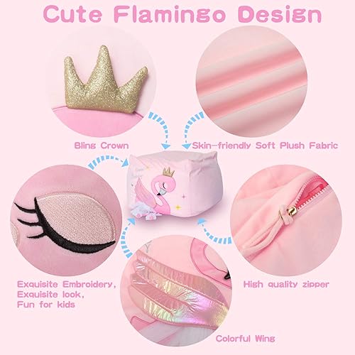 Miniatura 2 de Almacenamiento de juguetes de peluche de flamenco para niños, funda para silla, tamaño grande, 24 x 24 pulgadas, terciopelo extra suave,