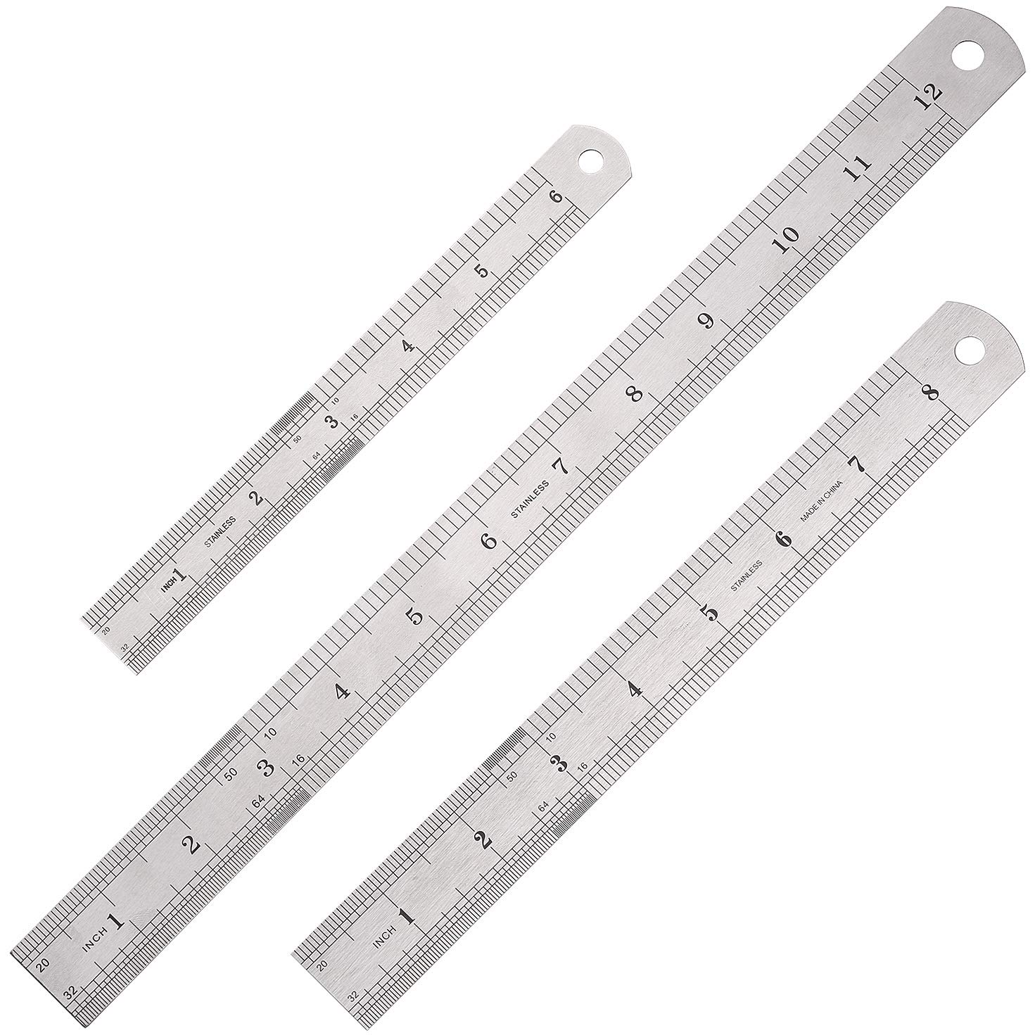 Elisel 3 PCS Stainless Steel Ruler Set with Inch and Metric Graduation ...