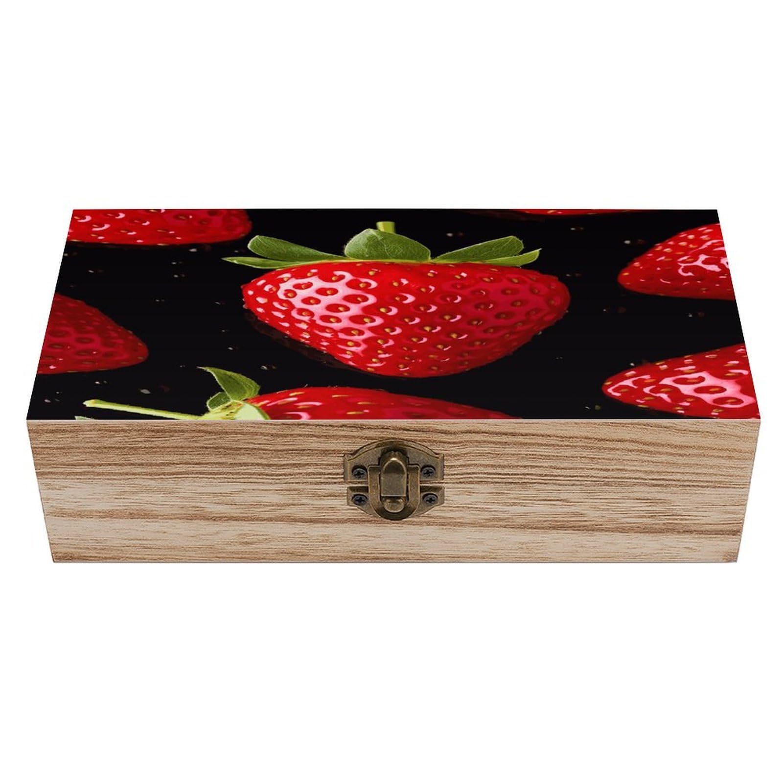 MUSM Strawberry Wooden Storage Box Vintage Wood Box with Lid Exquisite Crafts DIY Wood Gift Boxes Fashion Jewelry Boxes Art Stash Keepsake Storage Case Large Jewelry Case