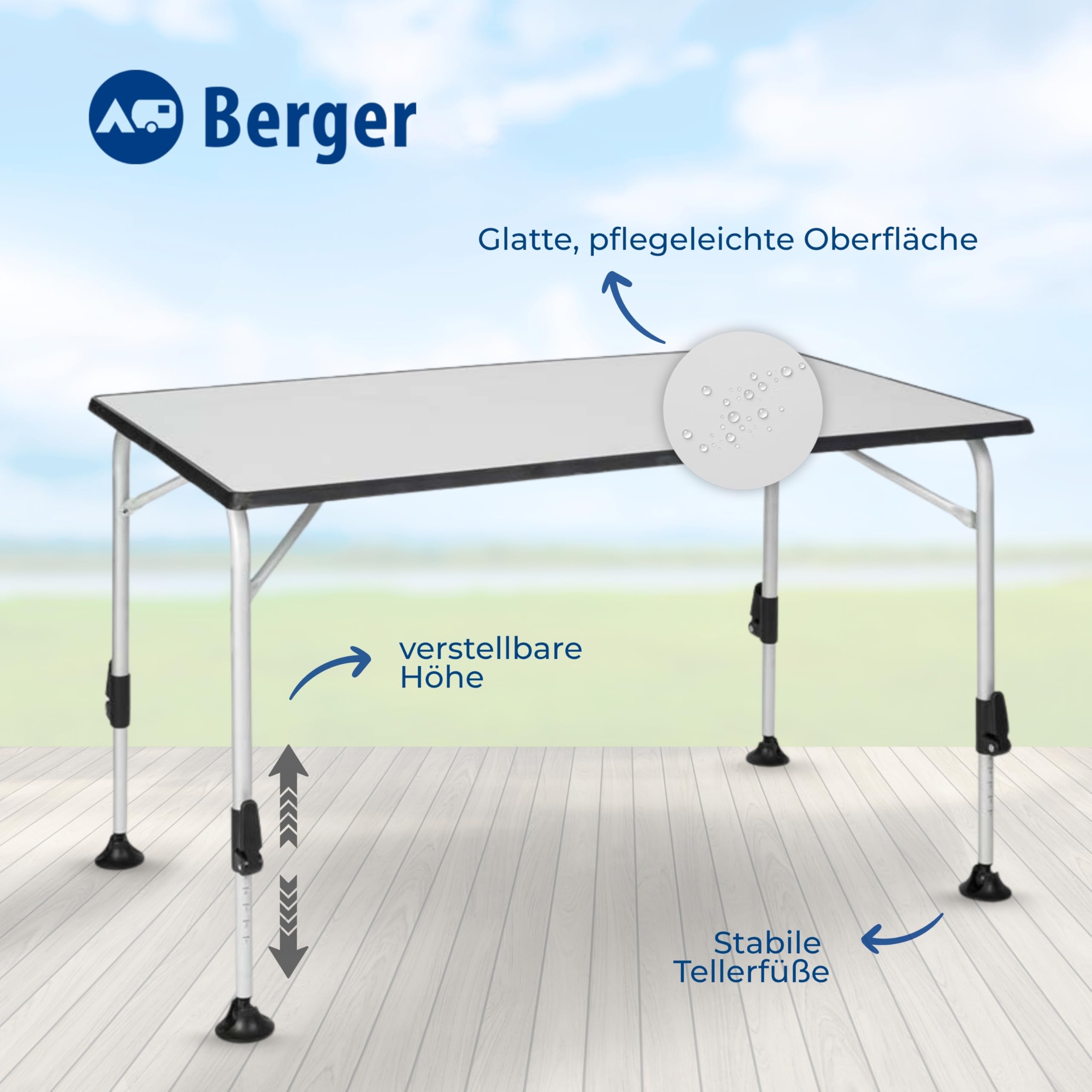 BERGER Compacte Aluminium Klaptafel 50x50cm | Campingtafel Inklapbaar Camping Tafel Tuintafel | Opvouwbare Eettafel Balkon Tuin Terras | incl. Premium Opbergtas