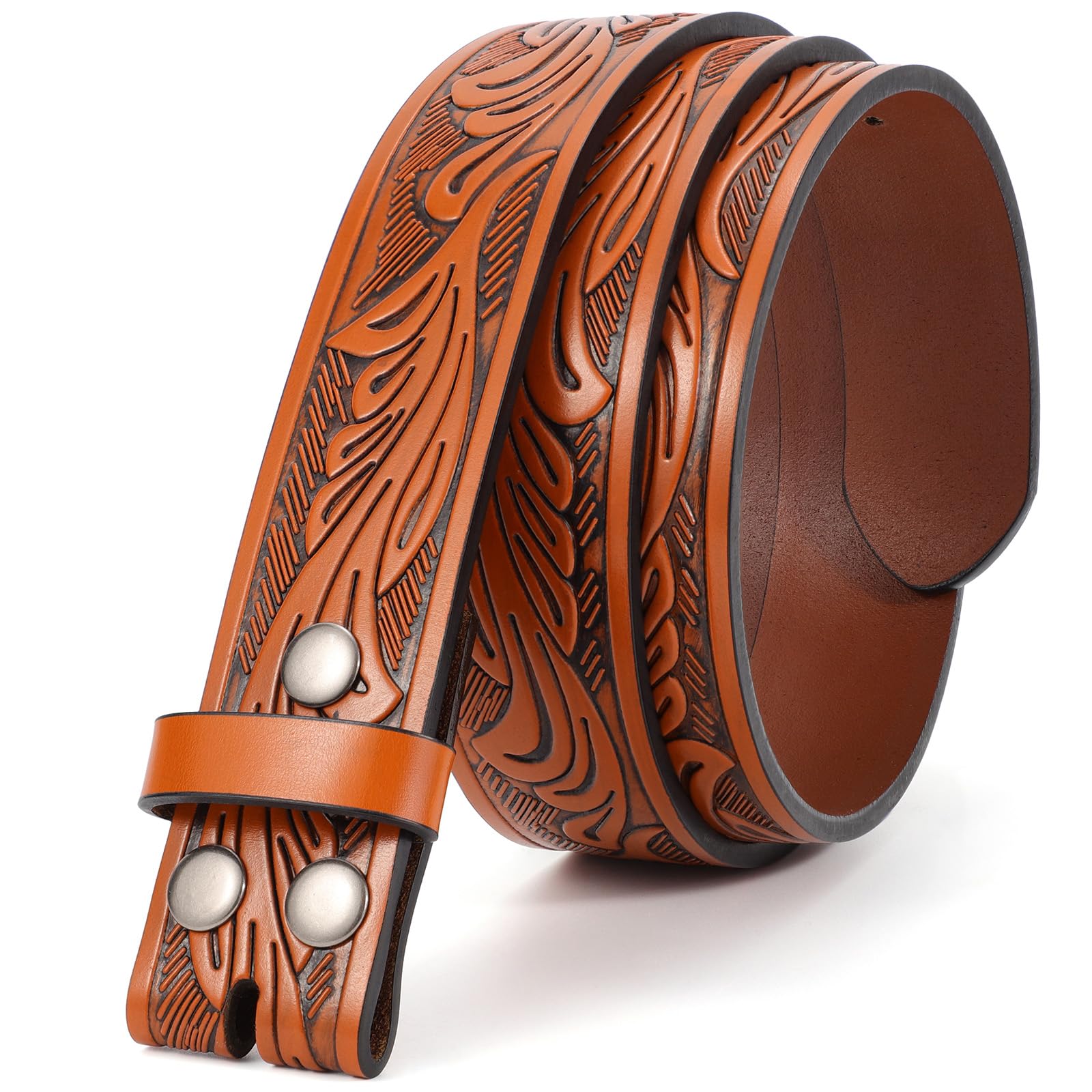 SANSTHS Western Leather Belt Strap for Men, Cowboy Belts without Buckle Cowgirl Western Strap Belt for Jeans Christmas Belts