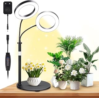 Pflanzenlampe, 2 Köpfe 192 LEDs Schreibtisch Vollspektrum Pflanzenlich mit 3/9/12 Timer & 360° flexible Schwanenhals, 30-63cm höhenverstellbar wachsen Lichter mit Basis für Indoor-Pflanzen