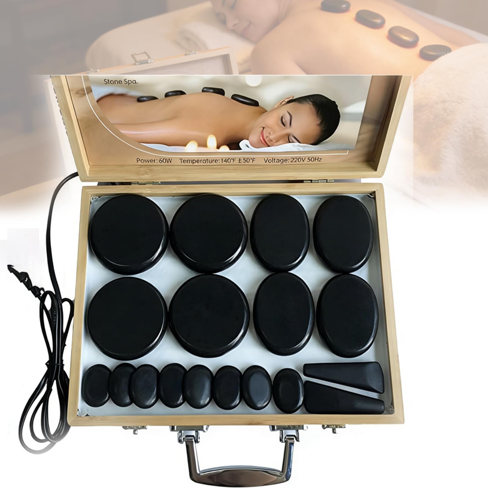 Zestaw do masażu gorącymi kamieniami, zestaw do podgrzewania kamieni do masażu, do profesjonalnego lub domowego spa, relaksu, dobrego samopoczucia, łagodzenia bólu