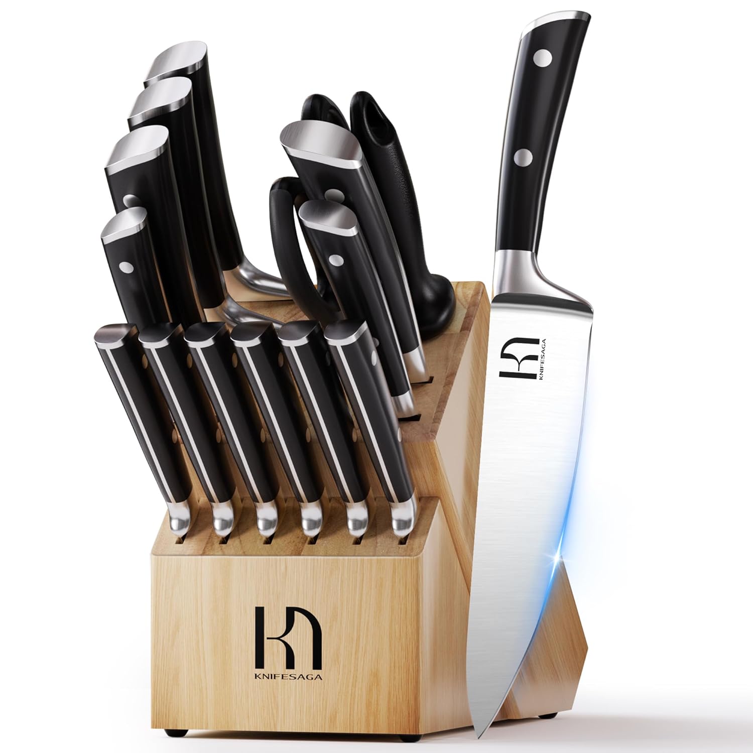 Knife Set Premium 15 Pcs Kitchen Knife Block Set Japanese High Carbon Stainless Steel Enduring Razor-Sharp Knives Set