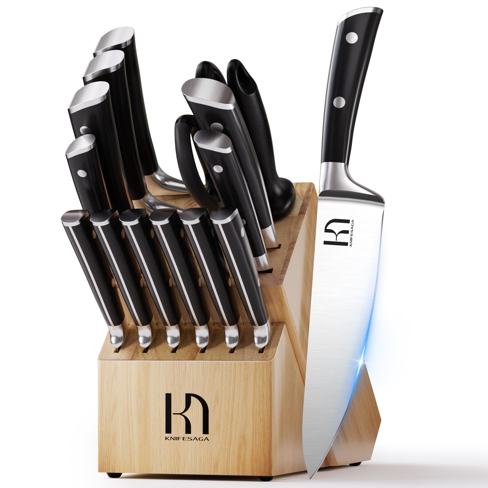 Knife Set Premium 15 Pcs Kitchen Knife Block Set Japanese High Carbon Stainless Steel Enduring Razor-Sharp Knives Set