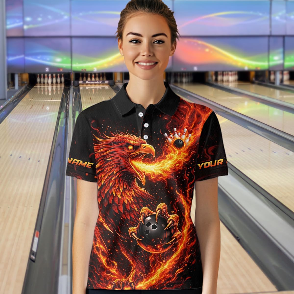 Flaming Eagle Bowling Shirts for Team Men Women Flame Bowling Jersey Custom Bowling Polo & Quarter Zip Bowling Shirt