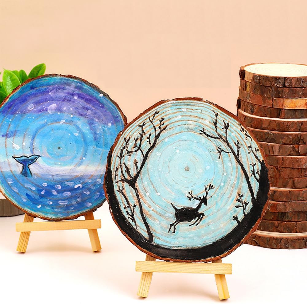 4.3-4.7 inch Unfinished Natural with Tree Bark Wood Slices 30 PCS Natural Round Discs Rustic Wood Slices for DIY Crafts, Table Base, Wedding Decoration,Coasters,Christmas Ornaments.