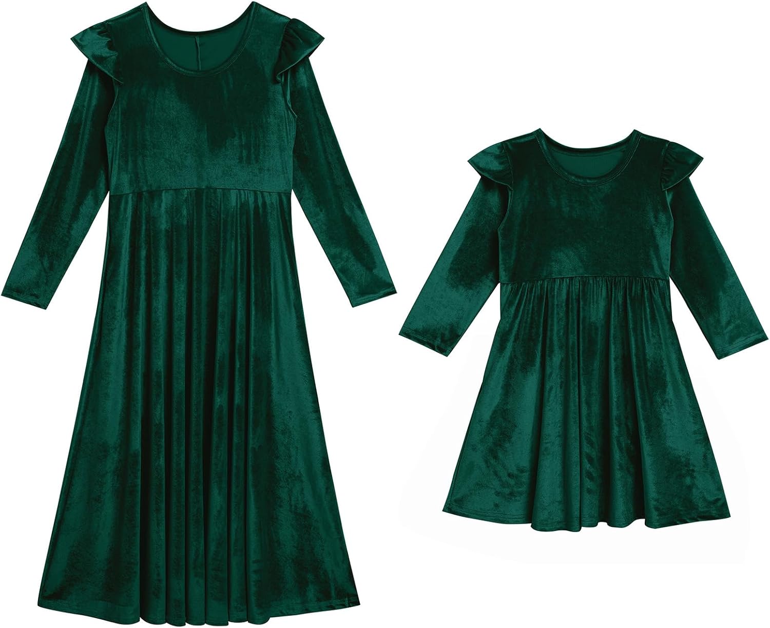Mommy and Me Dress Ruffle Long Sleeve Casual Christmas Party Velvet Dress Mother Daughter Family Matching Dress Clothes - Image 3
