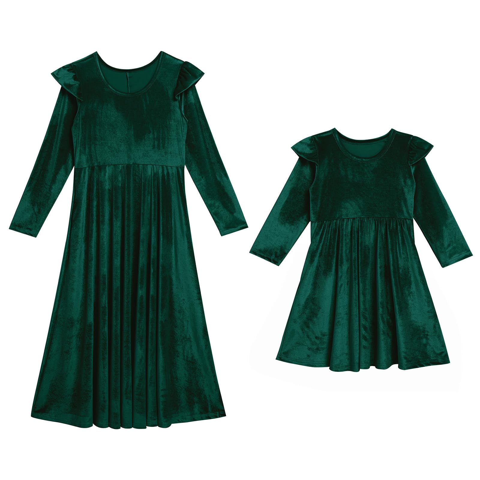 Mommy and Me Kleid Rüschen Langarm Casual Weihnachten Party Samtkleid Mutter Tochter Familie Passendes Kleid Kleidung