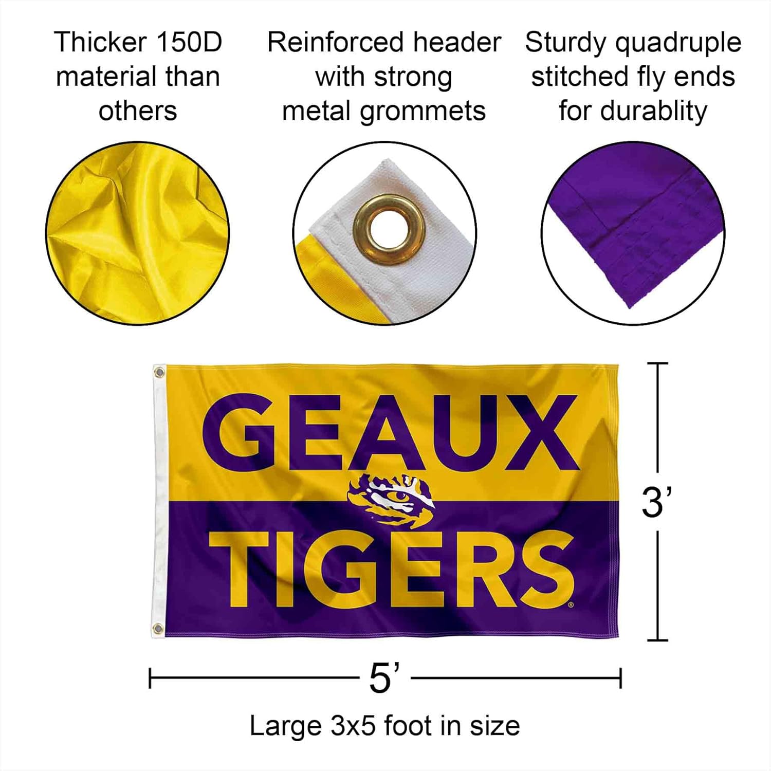 Louisiana State LSU Tigers Geaux Tigers Large Outdoor Banner Flag