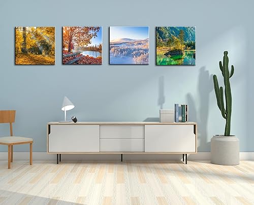 Miniatura 2 de OKEXCKK Lienzo decorativo para pared, diseño de paisaje de las cuatro estaciones, primavera, verano, otoño, invierno, colorido, árbol, pintura