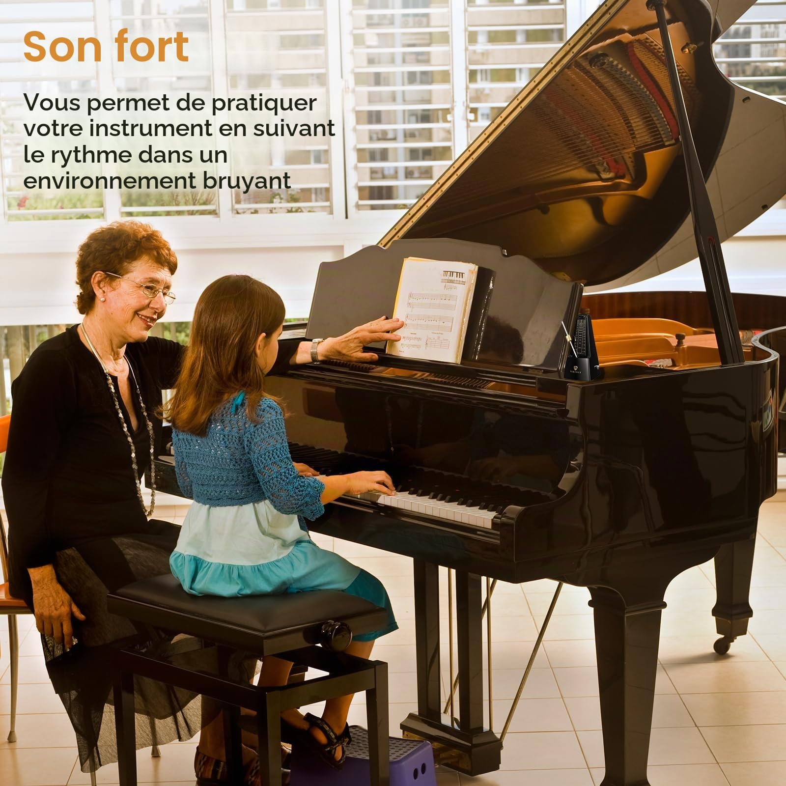 Métronome mécanique TERENCE métronome de haute précision son puissant adapté au piano violon clavier guitare basse guzheng batterie Qinge, adapté aux adultes, enfants, débutants, professionnels, noir