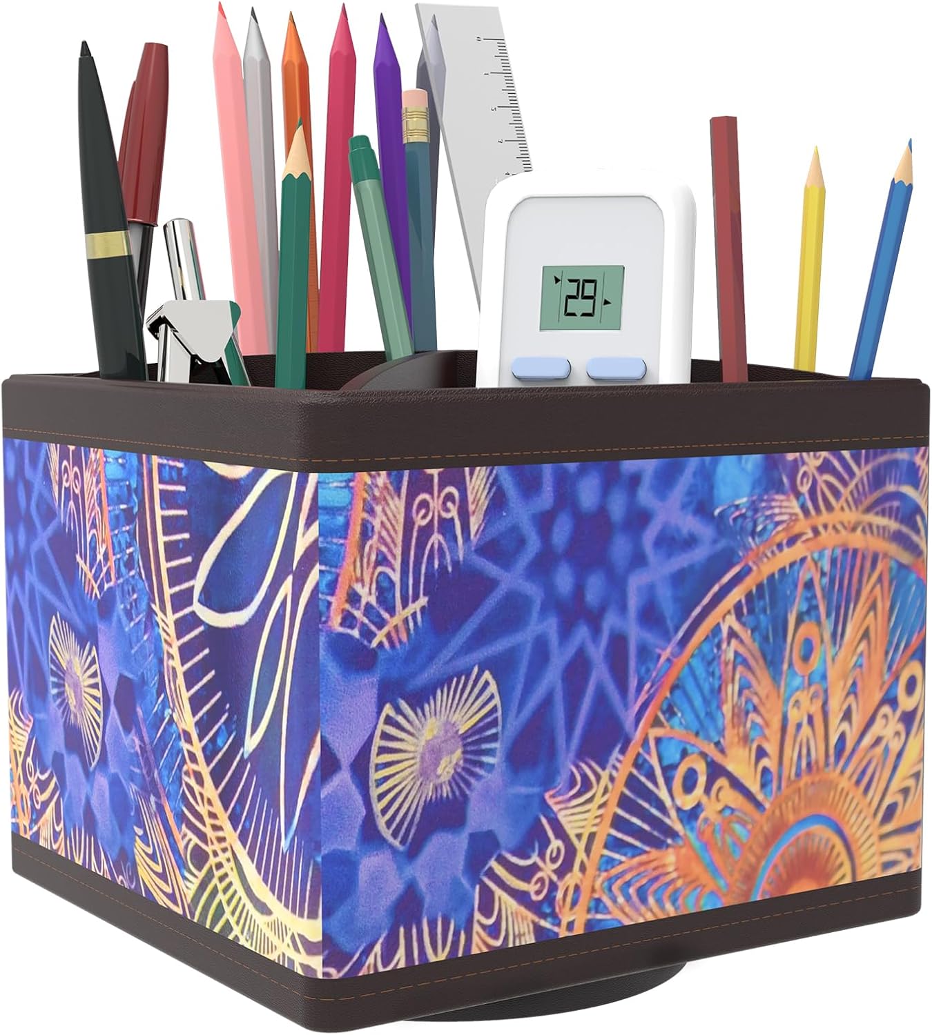 Rantuns Leather Remote Control Holder, 360° Rotating Pen Holder, Nightstand TV