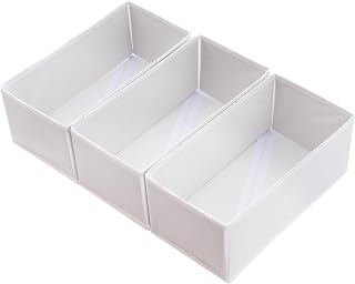 Clothes Drawer Organizer Set of 3 Raw White, 11' Dresser Drawer Dividers for Underwear Socks Undergarments, Small Storage Bins Wardrobe Closet